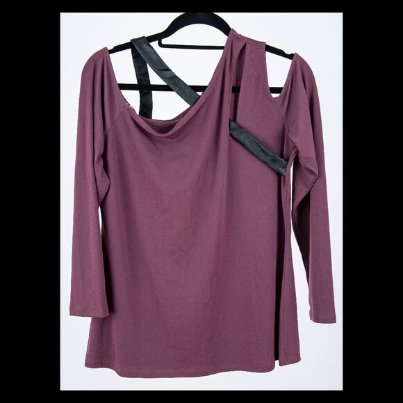 Bold Elements Womens Mauve 3/4 Sleeve Cutout Faux Leather Detail Top XL NWT - Picture 1 of 2